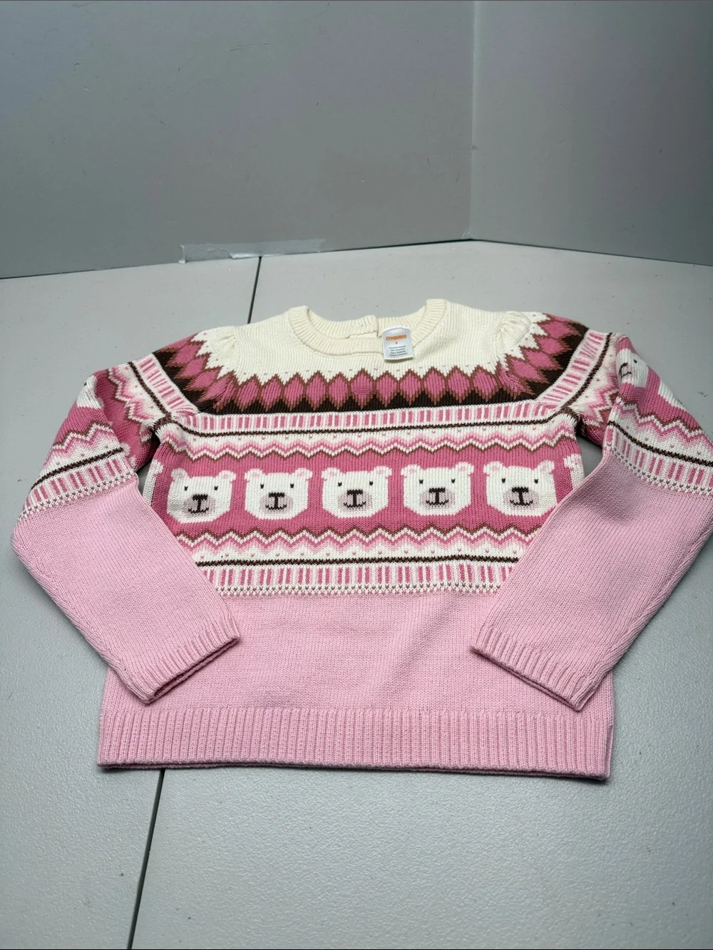 Gymboree Pink Cream Bear Fair Isle Sweater. NWOT